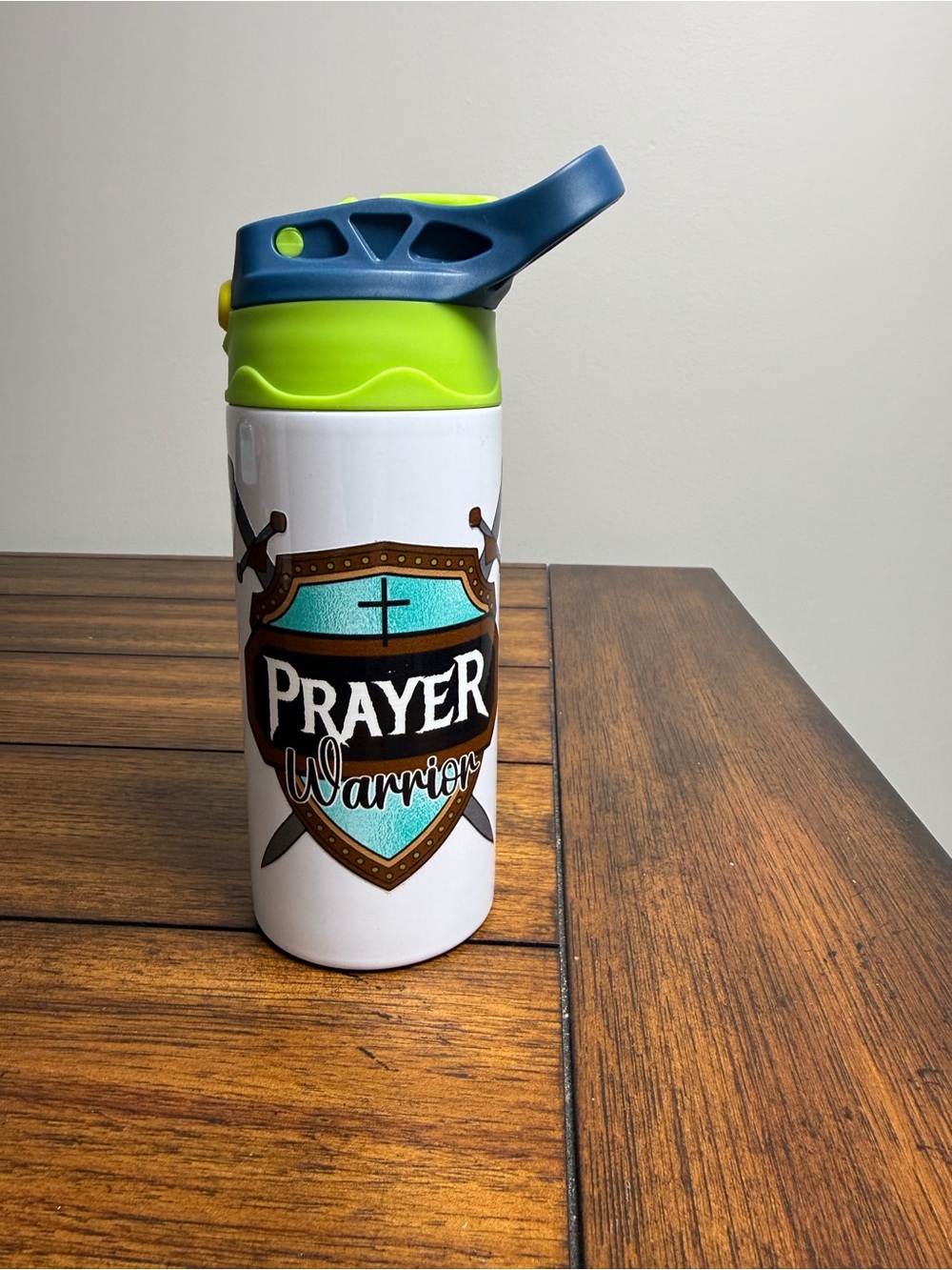 Prayer Warrior Insulated 12oz Bottle - Blue and Lime Accent